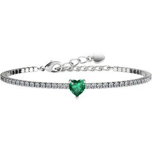Emerald May 14K Plated, A+ CZ Tennis Chain Heart Charm Bracelet